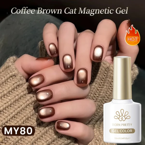 BORN PRETTY 10ml Coffee Brown Cat Magnetic Gel Nail Polish Winter Autumn Glass Beaded Sparkling Glitter Semi Permanent Varnish - Image 2