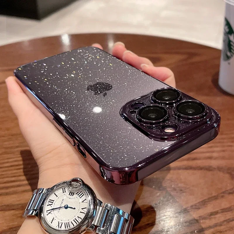 kf-S5ebae4a5a2d8425a95b242f5a7b2c4f0C Luxury Transparent Glitter Phone Case For iPhone 11 12 13 14 15 16 Pro Max Plus Electroplated Bumper Clear Shockproof Cover - Image 1