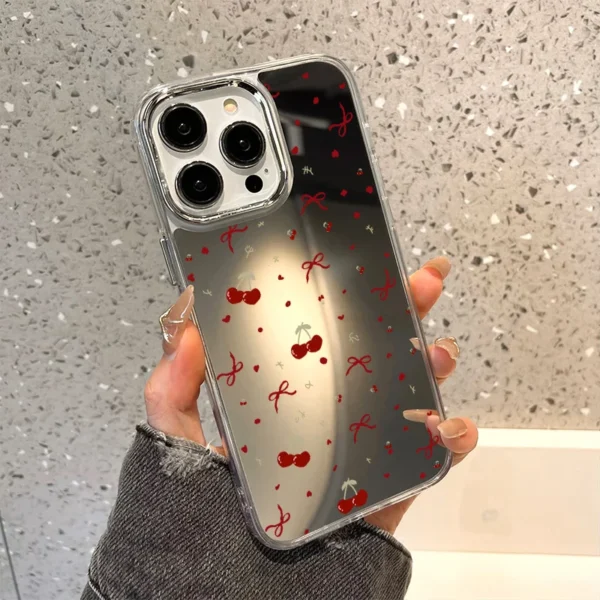 Cute Cherry Bow Mirror Phone Case For iPhone 13 Case iPhone 16 15 11 17 12 14 Pro Max Plus XR X XS Shockproof Bumper Soft Cover - Image 5