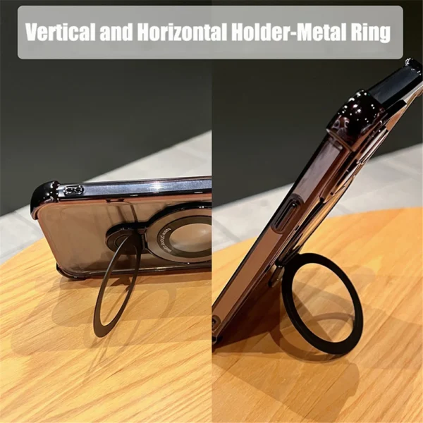 Luxury Plating Shockproof Magnetic Bracket For Magsafe Clear Case For iPhone 15 16 14 13 12 17 Pro Max With Holder Stand Cover - Image 4