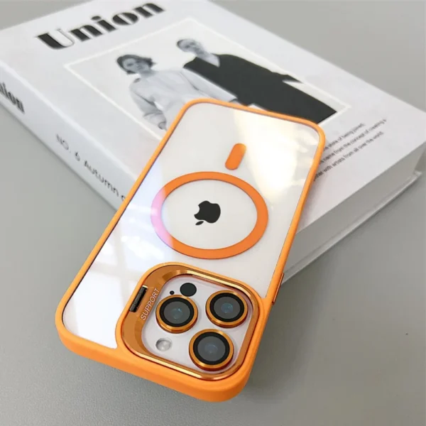 Luxury Magnetic Shockproof Phone Case For iPhone 16 15 14 13 12 11 Pro Max 16 Plus For Magsafe Stand Glass Lens Protector Cover - Image 2