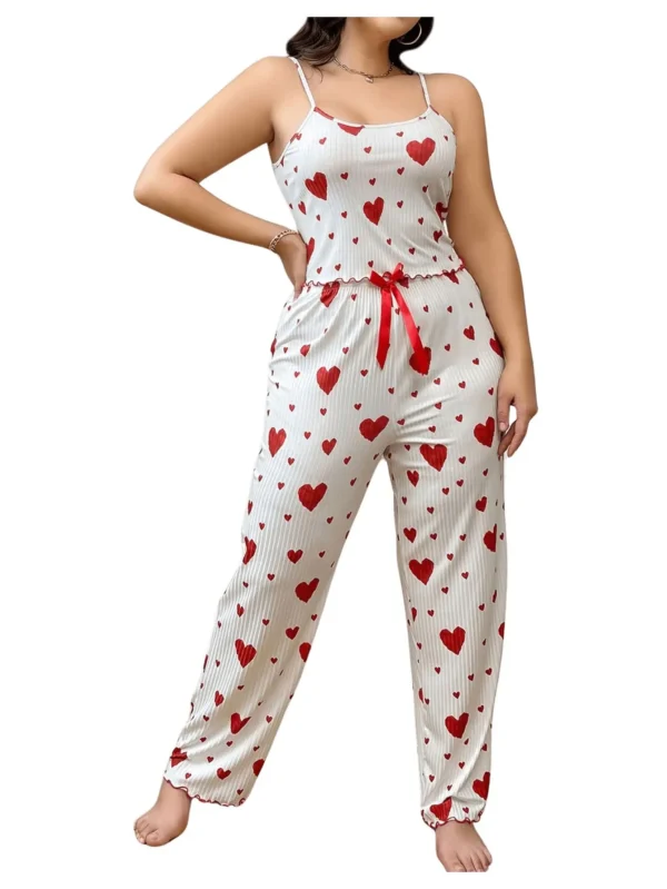 kf-S60dd107a45074930b8d739b430828aefT Plus Size Women Pajamas Set 2 Piece Sleeveless Vest and Trousers White Soft Breathable Sleepwear Casual Red Heart Print - Image 1