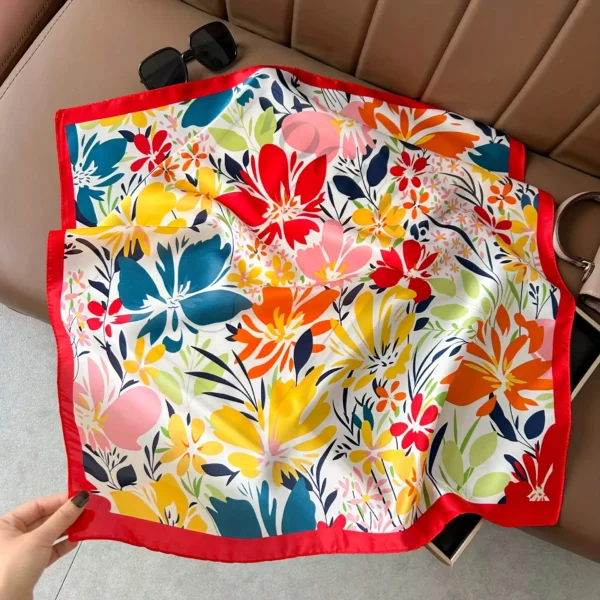Luxury Brand 2025 Floral Print Square Silk Scarf for Women Hijab Hair Bands 70cm Neckerchief Female Satin Shawl Ribbon Headband - Image 2