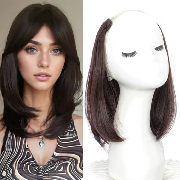 kf-S61cf6c74f49544e3b5cb6bde8a199457C 20/30cm Synthetic Short Straight Internal Buckle V-shaped Half Head 4Clips Hair Extension Invisible Hairpiece for Women - Image 1