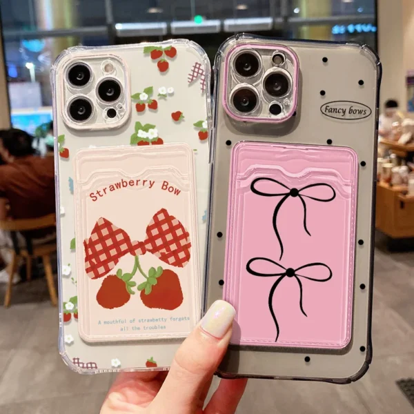 Soft Card Slot Bag Holder Phone Case For iPhone 13 11 16e 15 12 14 17 16 Pro Max 7 Plus XR SE Aesthetic Flower Transparent Cover - Image 3