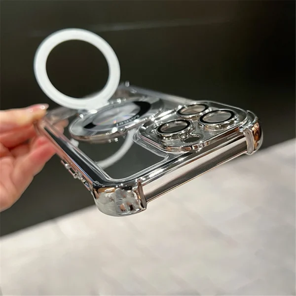 Luxury Plating Shockproof Magnetic Bracket For Magsafe Clear Case For iPhone 15 16 14 13 12 17 Pro Max With Holder Stand Cover - Image 5