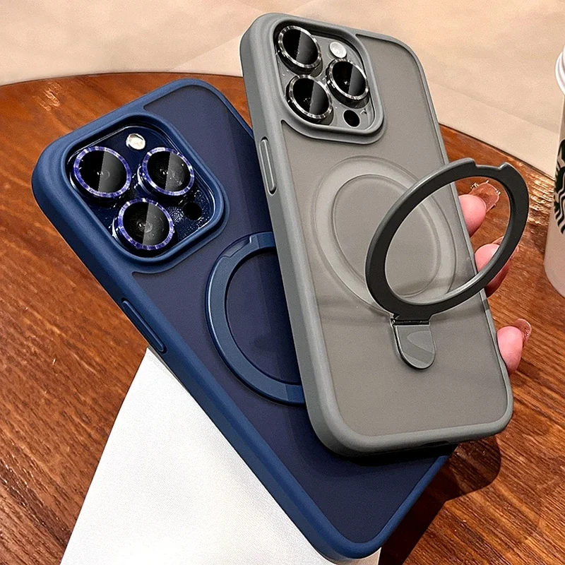 kf-S655e90d0e9ad424cbb33560b00f99851M Luxury Magsafe Wireless Charging Case For iPhone 11 12 13 14 15 16 Pro Max Plus Magnetic Ring Bracket Camera Protection Cover - Image 1