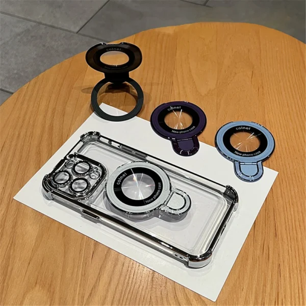 Luxury Plating Shockproof Magnetic Bracket For Magsafe Clear Case For iPhone 15 16 14 13 12 17 Pro Max With Holder Stand Cover - Image 3