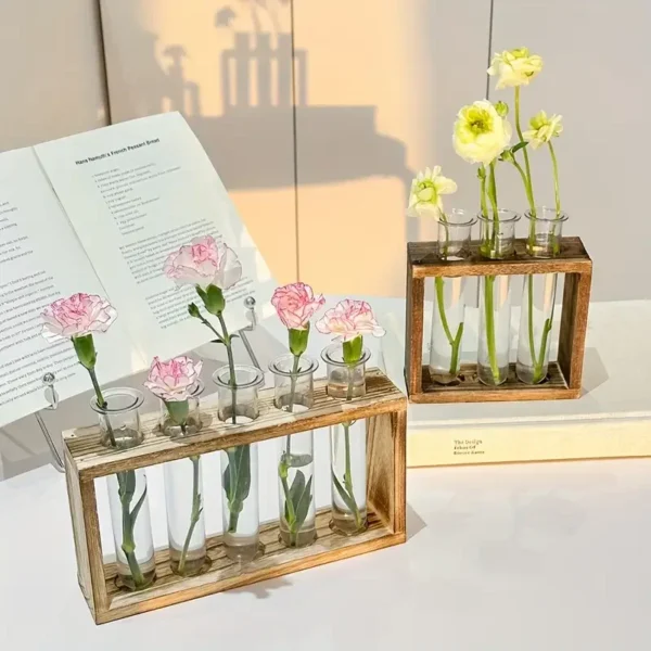 Creative Retro Hydroponic Green Plant Test Tube Vase Series Wooden Frame Vase Office Desktop Decoration Home Decoration - Image 7