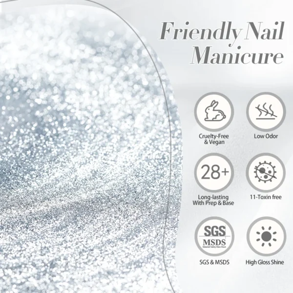 BORN PRETTY Silver Reflective Cat Magnetic Gel Nail Polish 10ml Varnis Semi Permanent Super Sparkle Gorgeous Nail Art Manicure - Image 3