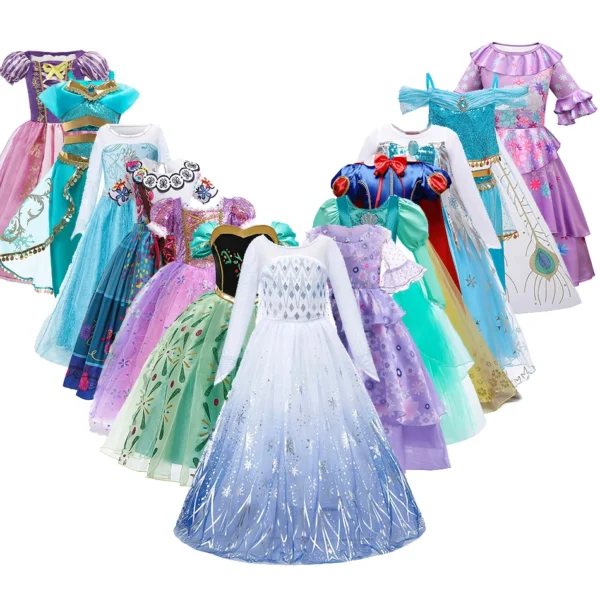 kf-S6dc316cea87d4391a14529fb5435927eQ Children Snow White Cinderella Aurora Anna Elsa Costume Girl Cosplay Dress Kids Encanto Mirabel Little Mermaid Halloween Clothes - Image 1