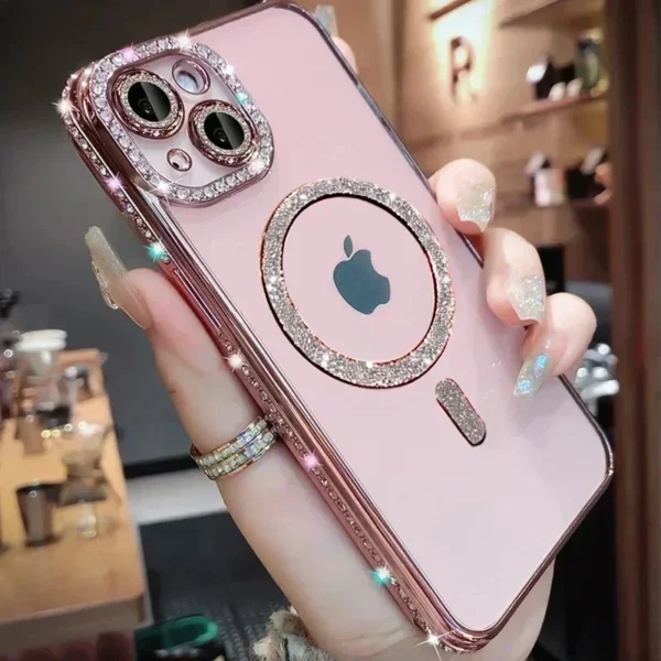 Clear Bling Crystal Phone Case For iPhone 16 15 14 11 12 13 Pro Max Plus For Magsafe Magnetic Wireless Charging Lens Film Cover - Image 2