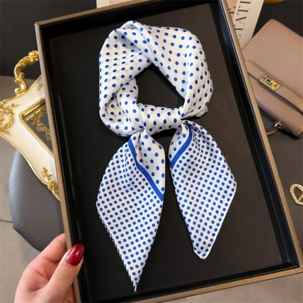 Luxury Brand 2025 Dot Print Square Silk Scarf for Women Hijab Hair Bands 70cm Neckerchief Female Satin Shawl Ribbon Headband - Image 3