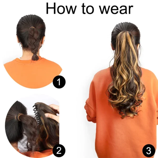 20Inch Synthetic Long Curly Ponytail Heat-resistant Claw Clip in Hair Extension Black Brown Hairpiece for Women - Image 6
