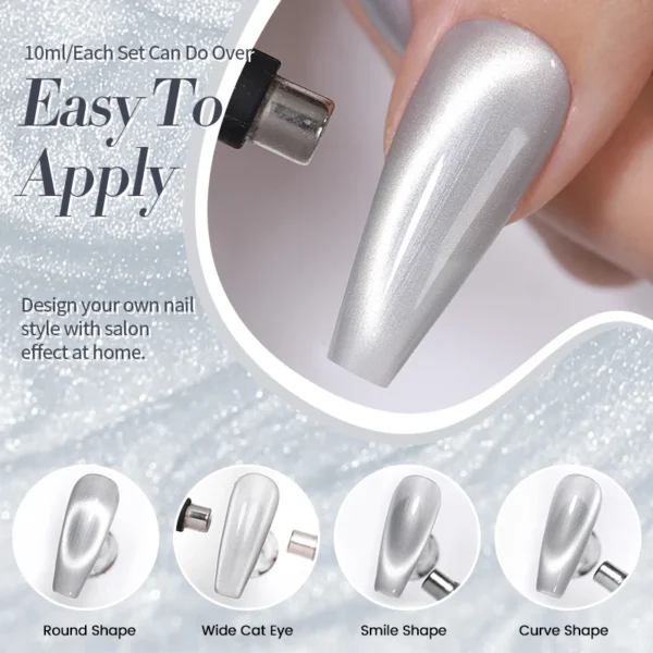 BORN PRETTY Cat Magnetic Moonlight Gel Nail Polish Set 10ml Sparkle White Silver Water-light Soak Off UV Gel Nail Art Manicure - Image 4
