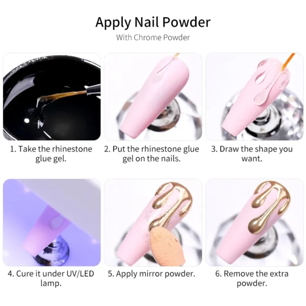 BORN PRETTY 3PCS Rhinestones Glue Gel Set MetalNail Powder With Nail Liner Brush UV LED Transparent Adhensive Glue Gel - Image 4