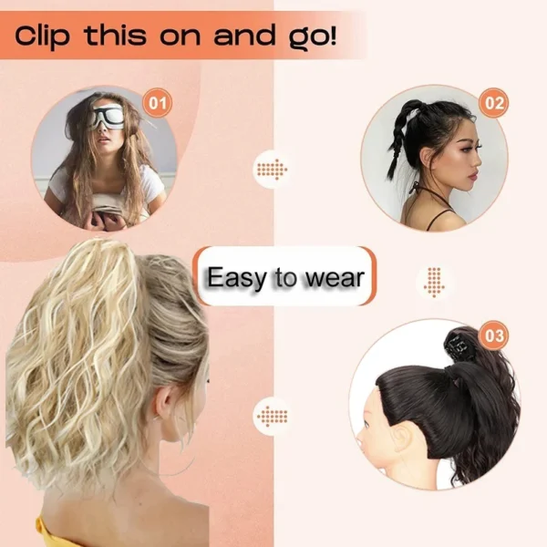 14Inch Synthetic Chic Water Wave Claw Clip Ponytail Hair Extension for Women Short Curly Claw Clip in Hairpiece - Image 6