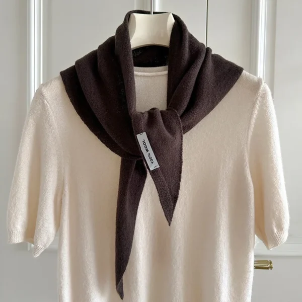 100% Wool Winter Scarf For Women Warm Triangle Knit Scarves Hijab Solid Lady Shawl Wrap Female Pashmina Bandana Head Scarfs New - Image 4