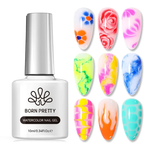 BORN PRETTY 10ml Clear Watercolor Gel Nail Polish for Spreading Effect Marble Flower Gel Paint Varnish Soak Off UV Top Base Gel - Image 4