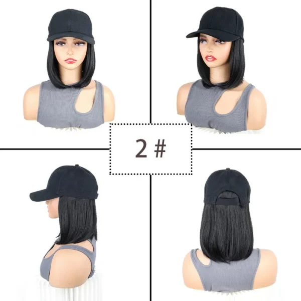 Synthetic Short Straight Bobo Hat Wigs Baseball Cap Adjustable Black Brown Hairpiece for Women - Image 5