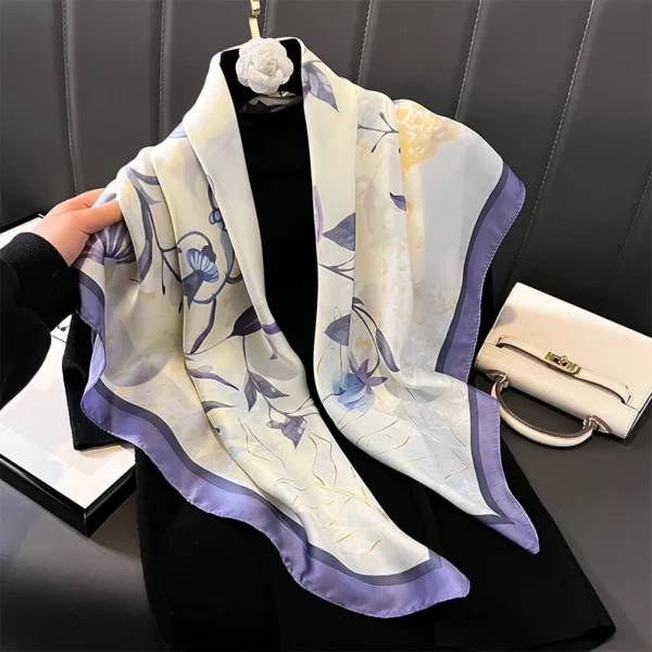 Print Satin Silk Square Scarf Hijab Women Bandana 90CM Headscarves Neckerchief Ladies Muffler Shawl Wrap Foulard Headband - Image 2