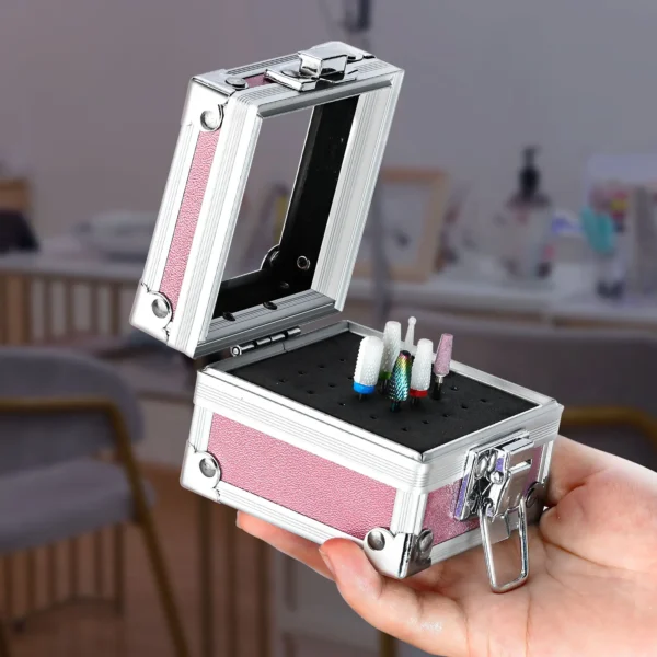 1pc Professional Nail Drill Bit Holder with 25 Holes - Aluminum Display Storage Box Container for Acrylic Nail Art Tools - Image 2