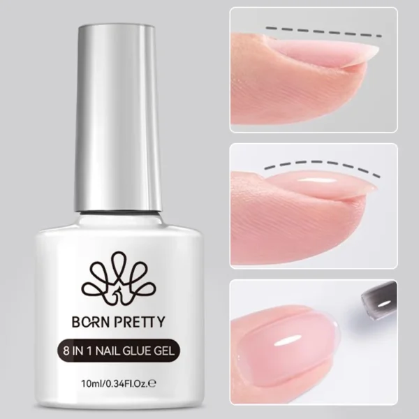 BORN PRETTY 10ML 8-in-1 Clear Glue Gel for Nail Apex and Extension Strengthener Nail Glue Gel Hard Gel Base Rhinestone Nail Gel - Image 2
