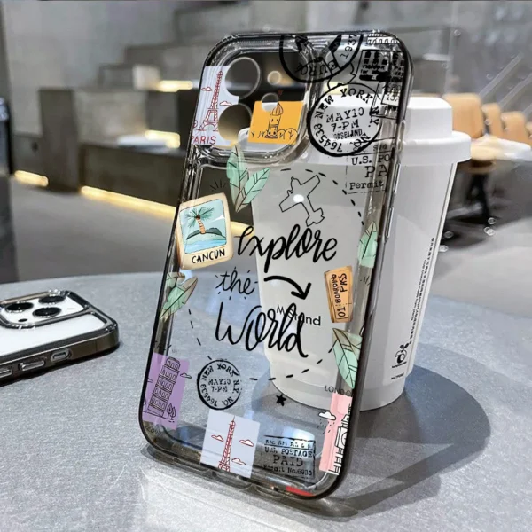 Transparent Phone Case For iPhone 16 Pro 13 17 14 11 12 15 Pro Max 16e XR 7 Plus SE Travel-Inspired Airplane Route Design Cover - Image 1