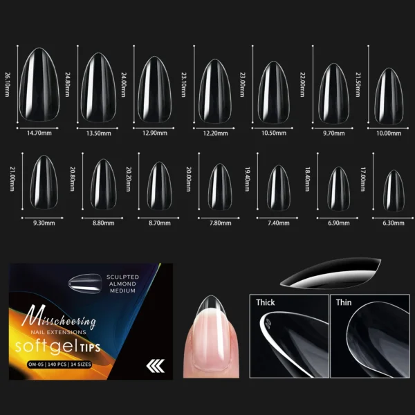 120/140pcs Almond Stiletto False Nail Tips Clear Soft Fake Nails Extension For Home DIY Nail Salon Manicure Press On Nails - Image 3