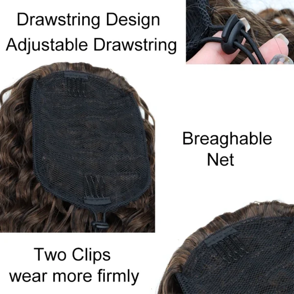 18Inch Synthetic Long Afro Kinky Curly Drawstring Ponytail Curly Fake Tail Hair Extension Fluffy Hairpiece for Women - Image 4