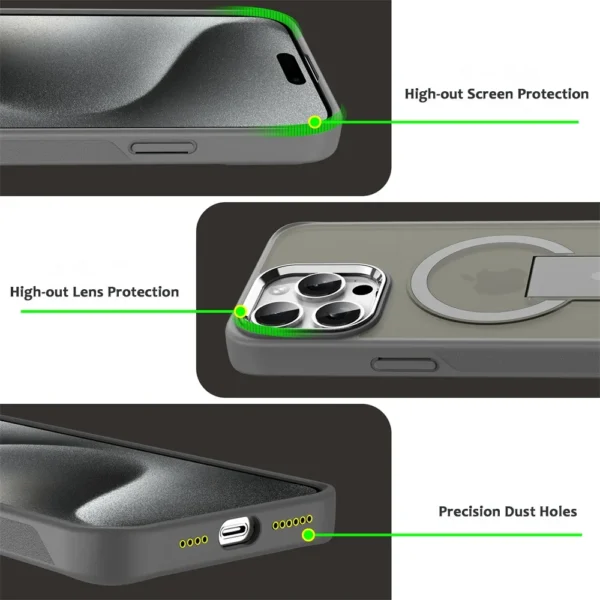 Luxury For Magsafe Folding Stand Magnetic Phone Case For iPhone 16 15 14 13 12 17 Pro Max Plus Matte Translucent Back Cover Caps - Image 5