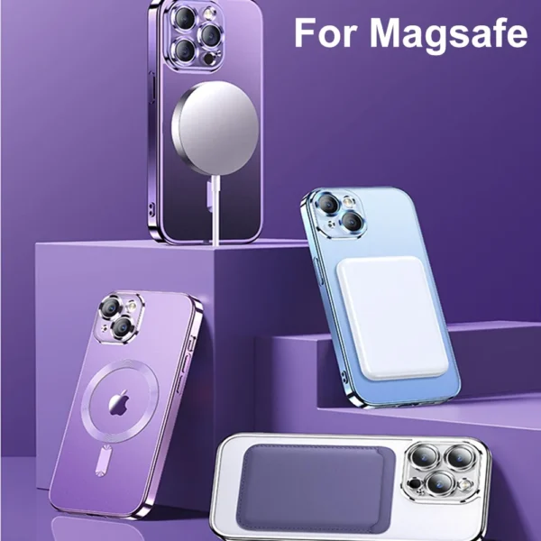 Magnetic Plating Case For iPhone 15 16 14 17 13 12 11 Pro Max Air Camera Lens Protector Glass For Magsafe Wireless Charger Cover - Image 6