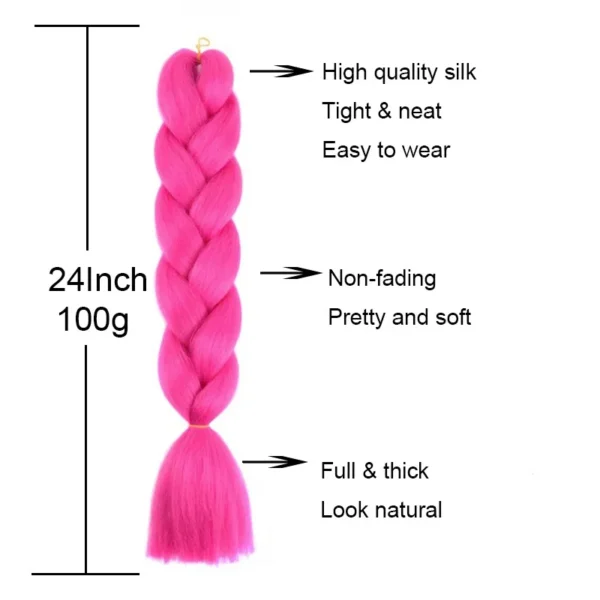 24Inch Synthetic Braiding Hair Extension Ombre Color Rainbow DIY Jumbo Hair Pink Red Blue Hairstyle for Women - Image 2