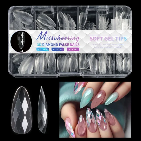 120/140Pcs 3D Diamond Almond Ballet Coffin False Nails Clear Press On Nails For Acrylic Gel Reusable Fake Tips DIY Nail Supplies - Image 4