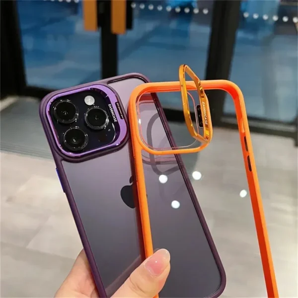 Lens Metal Ring Protector Stand Phone Case For IPhone 17 16 15 14 13 12 Pro Max Camera Glass Lens Protection Transparent Cover - Image 5