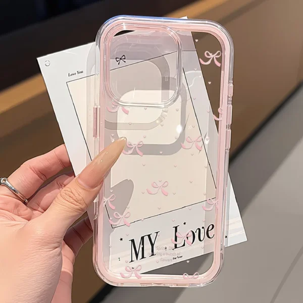 kf-S78aa1ff2389641c2b6e5dd5a0fa66ea5O Cute Pink Bow Phone Case For iPhone 17 Pro Max Case iPhone 13 15 14 11 12 16 Pro Max Transparent 2 IN 1 Shockproof Soft Cover - Image 1
