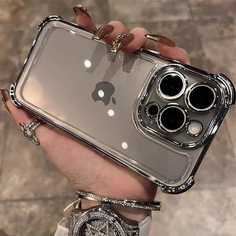 kf-S78d872c3014b4a898e2eb5aae4c4da15E Luxury Electroplate Transparent Phone Case For iPhone 11 12 13 14 15 16 Pro Max Plus Clear Bumper Shockproof Protection Cover - Image 1