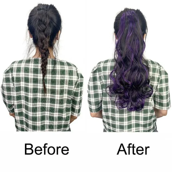 Synthetic 20Inch Long Curly Ponytail Claw Clip in Hair Extension Mixed Red Purple Hairpiece for Women - Image 5