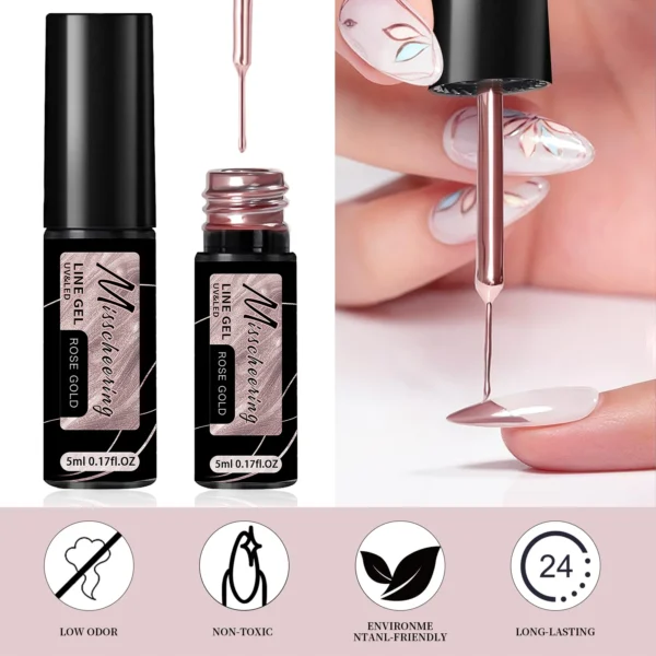 Gold Silver Metallic Liner Paint Gel Nail Polish Chrome Mirror Metal Effect Super Bright French UV LED Semi Permanent Nail Gel - Image 5