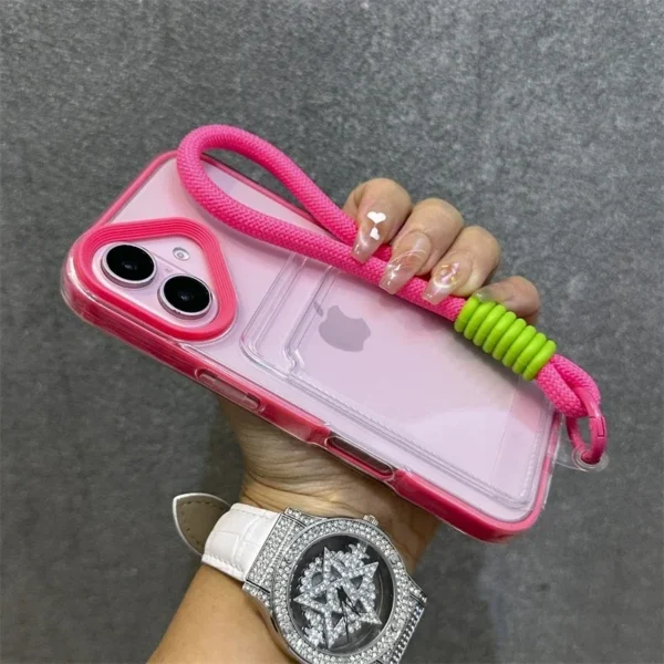 Luxury Card Bag With lanyard Phone Case For iPhone 11 12 13 14 15 16 17 Pro Max Plus Air Transparent Shockproof Bumber Cover - Image 4