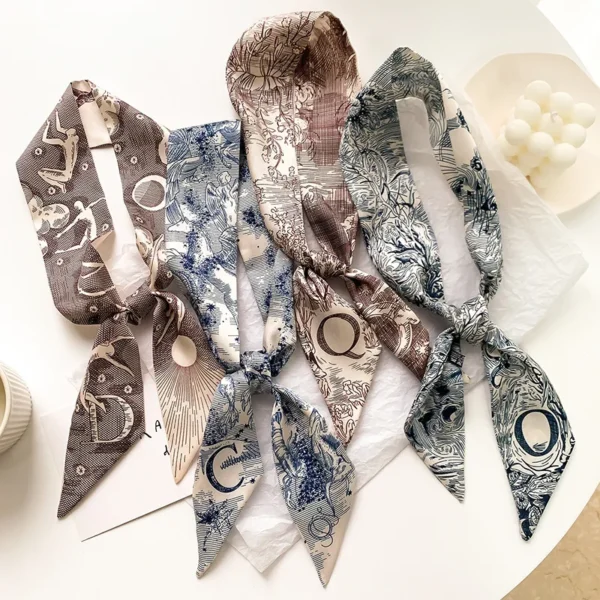 Fashion Skinny Silk Scarf for Women Letter Hair Ribbons Headbands Bandana Female Bag Wrist Wrap Neckerchief Foulard Neck Ties - Image 6