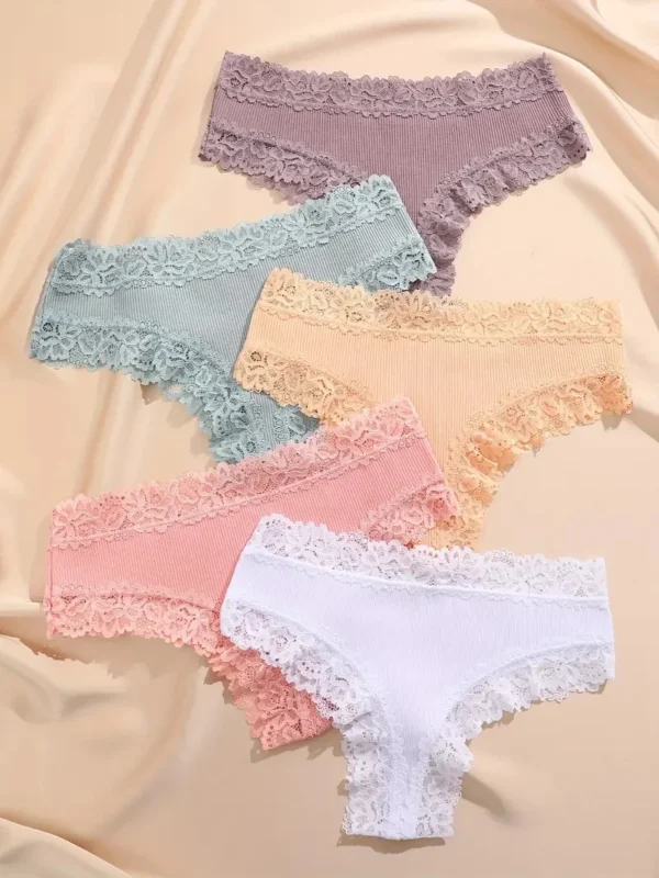 5Pcs/set Women Cotton Panties Floral Lace Intimate Underwear Trendy Patchwork Lace Briefs Female Soft Underpants Lingerie S-XL - Image 5