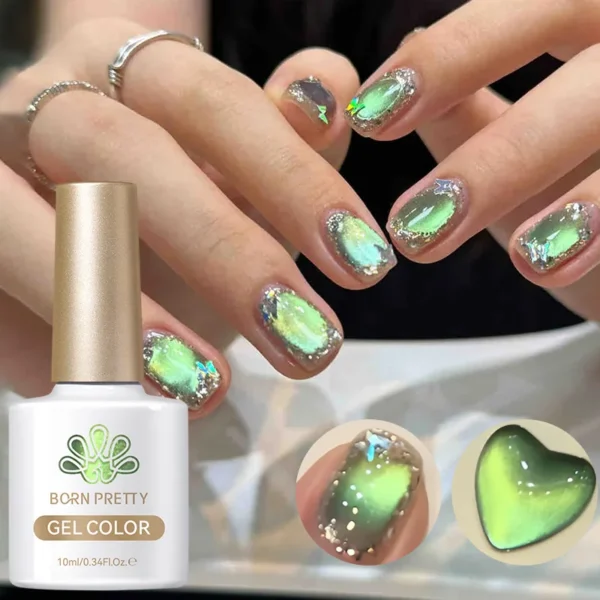 BORN PRETTY 10ml/15ml Guava Green Cat Magnetic Gel Shine Glitter Semi Permanent Soak Off UV Varnish Nail Supplies - Image 4