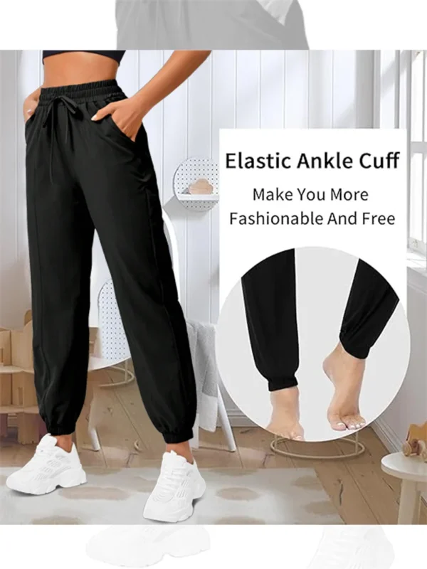 Loose running and fitness pants, women's side pockets, outdoor casual sports pants, ankle tied yoga pants - Image 6