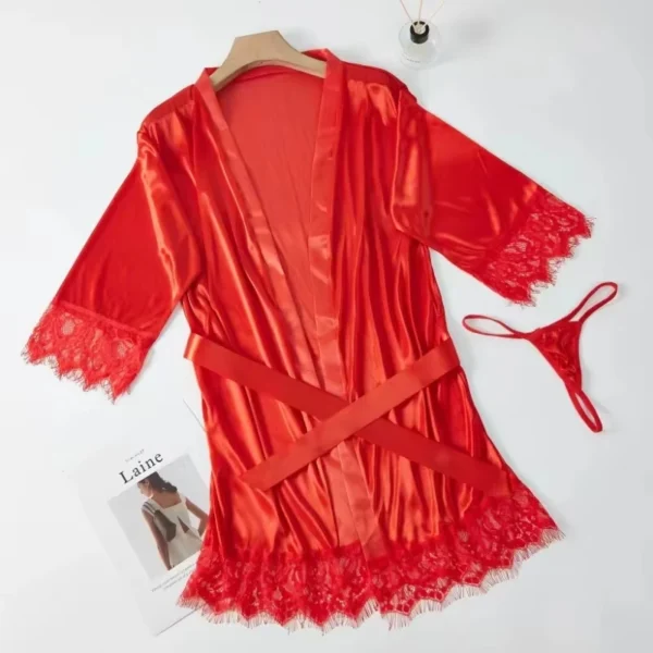 Women Ice Silk Pajamas Robes Sleepwear Nightgowns Nightdress Red Black L XL Lace Smooth Soft Comfortable Casual Pure Color - Image 5