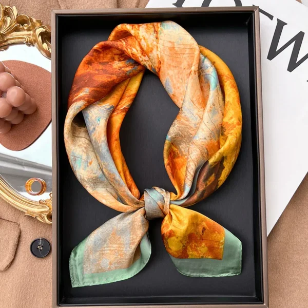 Plaid Silk Square Scarf Women Satin Shawl Wrap Hijab Female Hair Band Wrist Luxury Headkerchief 70*70cm Echarpe 2022 Bandana - Image 6