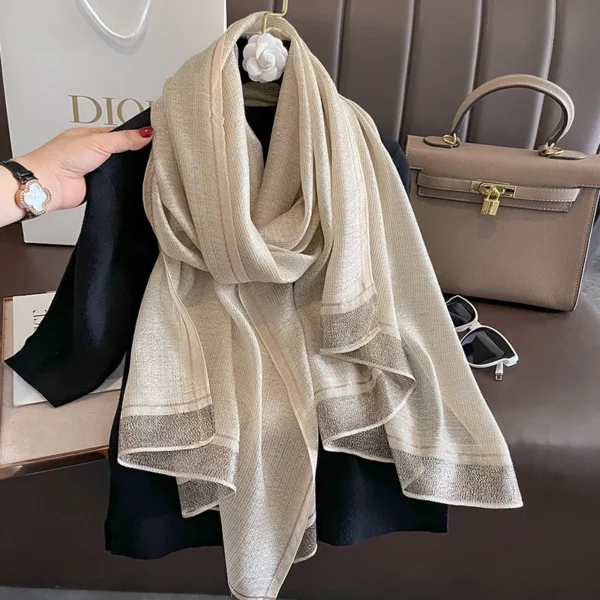 2023 New Women Scarf Winter Warm Solid Silk Wool Shawls Lady Wraps Bufanda Floral Pashmina Luxury Embroidery Warn Scarves - Image 2