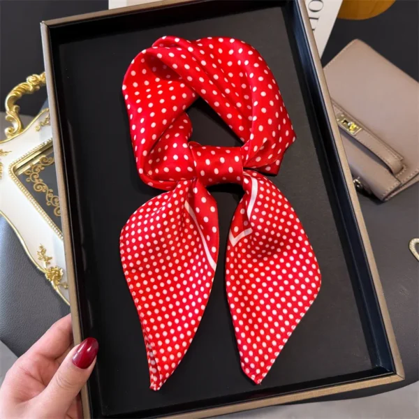 Luxury Brand 2025 Dot Print Square Silk Scarf for Women Hijab Hair Bands 70cm Neckerchief Female Satin Shawl Ribbon Headband - Image 2