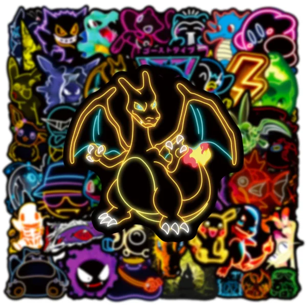 50pcs Anime Neon Pokemon Stickers Pikachu Cartoon Decals Waterproof DIY Phone Skateboard Laptop Cool Cute Sticker for Kids Toy - Image 3