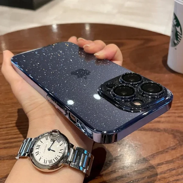 Luxury Transparent Glitter Phone Case For iPhone 11 12 13 14 15 16 Pro Max Plus Electroplated Bumper Clear Shockproof Cover - Image 4